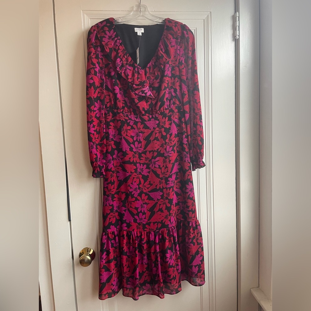 NWT red, pink and black J.Crew midi dress